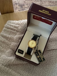 Image 3 of Vintage Jules Jurgensen Genuine Black Leather With Diamond Dial 
