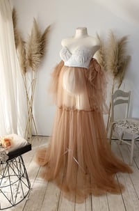 Image 2 of Maternity Photoshoot Dress – Georgina – Light Brown