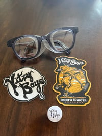 Clear glasses, stickers, random pin pack 