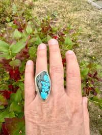 Image 2 of Rare Early Kingman Turquoise 22 Karat Gold and Sterling Silver ring