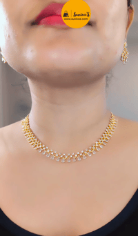 Image 2 of Usha_Gold_Simple yet Beautiful American Diamond Necklace Set Copy