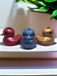 Image 1 of Set of 3 Resin Art OlllllO Ducks Ceramic Coated with Ducking Cards 'The Phoenix'