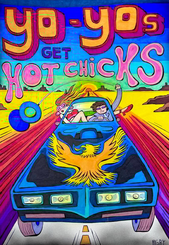 Image of Yo-Yos Get Hot Chicks original illustration 11x14