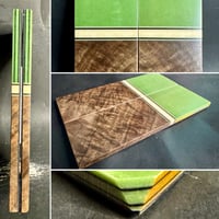 Image 1 of Green & Black Paper Micarta & Curly Walnut Segmented Knife Scales