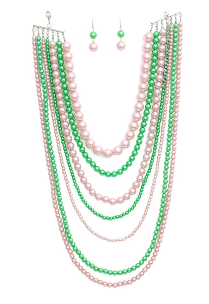 Image of Pink Green love Pearl Necklace