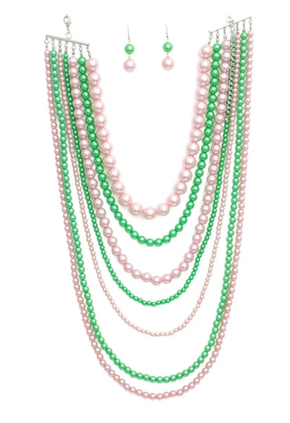 Image of Pink Green love Pearl Necklace