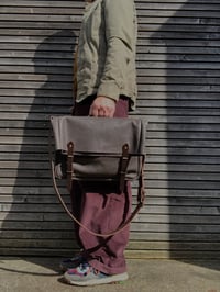 Image 2 of Leather messenger with folded top in oiled leather Musette Satchel with adjustable shoulderstrap