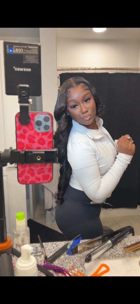 Image of 13*4 curtain bangs loose wave wig in 28 inch