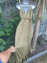 Image 6 of PEFKOS MAXI DRESS - Green browns Size 10-18 uk