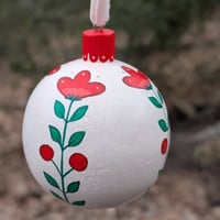 Round Wooden Ornament - Light Pink and Red