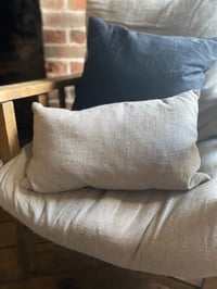 Image 5 of Natural linen cushion with leaf embroidery