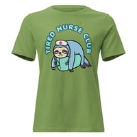 Image 5 of Tired Nurse Club Women’s T-Shirt – Funny Nurse Life Cute Nurse Humor Tee, Exhausted Sloth Tee