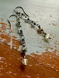 Image 3 of aquamarine boulder opal and prehnite earrings