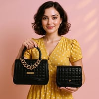 Image 1 of Black Quilted Handbag with Mini