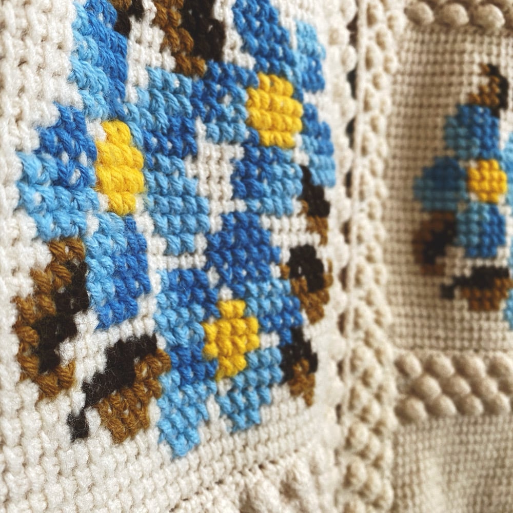 Image of Blue Flower Wreath Bobble Granny Sweater