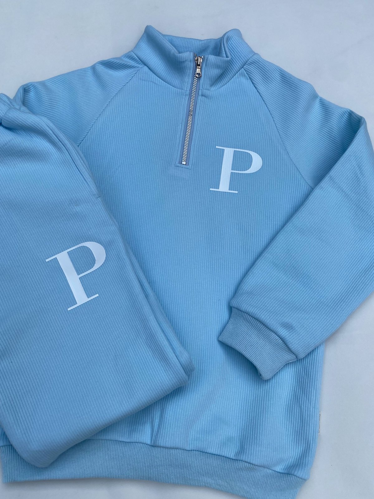 Image of Frost Blue Initial Fleece Ribbed Tracksuit 