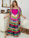 Print Kaftan Dress Size Caftan Loose Bikini Cover Up Casual V-Neck Maxi Dress