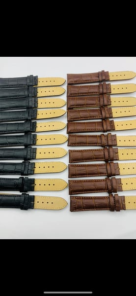 Image of LOTS OF 5 & 10 X CROC  STYLE OMEGA LEATHER GENTS WATCH STRAPS,20mm,BLACK,BROWN,WITHOUT BUCKLES.