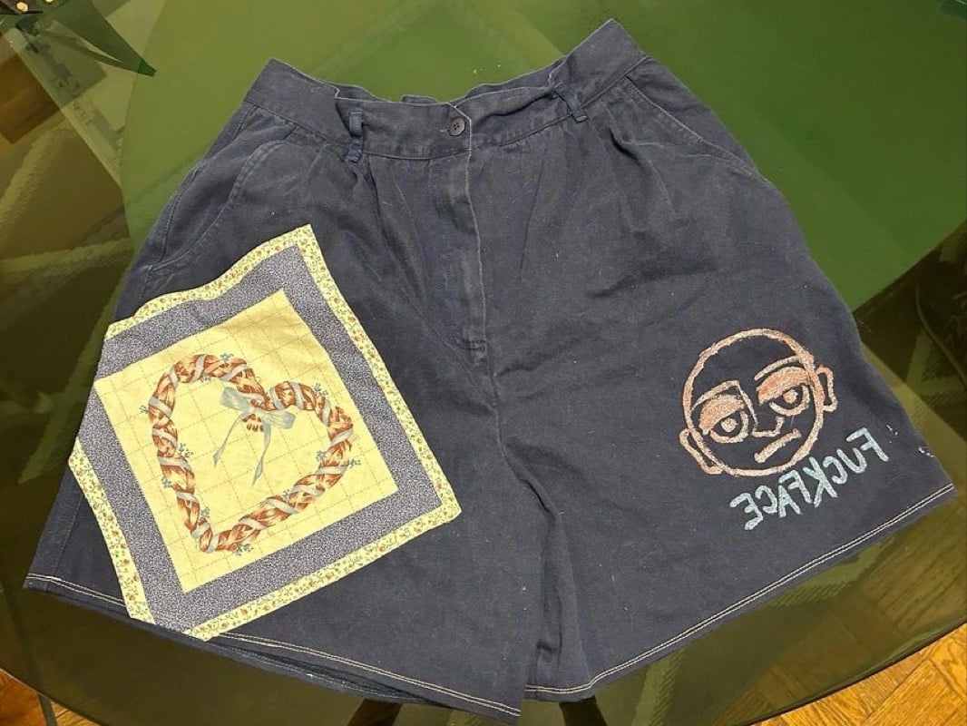 appliquéd shorts -- collab w Mad Green for MTUG | Needlie Upcyclery
