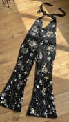 sparkly embellished cosmic, star, sun and moon sequin details tulle and black velvet jumpsuit