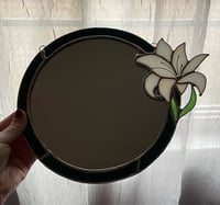 Image 2 of Stained Glass Iridescent White Lily Mirror 