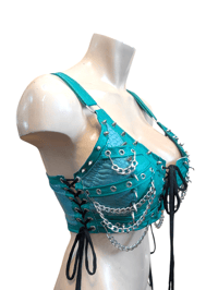 Image 2 of Green chain and eyelet bralette 