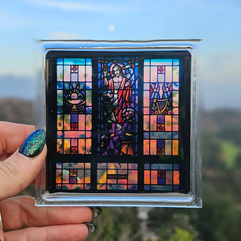 Image of Iridescent Bando Buff Jesus Stained Glass Square Coaster