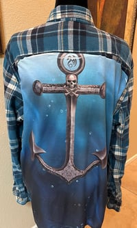Vintage Blue/Black/White Flannel Shirt Pirate Anchor