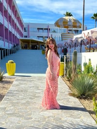 Image 4 of Peach Lace Resort Set | Floral Lace Holiday Co-Ord | Handmade Summer Three Piece Set