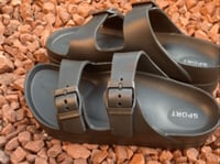 Ladies Black Double Buck Flatform Slider 