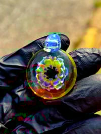Image 2 of psychedelic sunflower pendant with uv reactive center dots 😎🔥🌸✨️