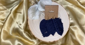 Image of Leaf Macramé Earrings: Navy Blue