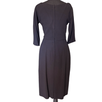 Image 4 of Vintage 1950s Dorothy O’Hara Black Draped Twist Collar Cocktail Sheath Dress Rare- Women’s Small