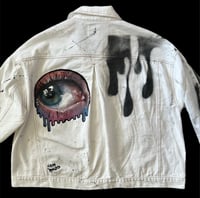 Image 4 of “SIDE EYE” CUSTOM PAINTED CROP DENIM JACKET LARGE