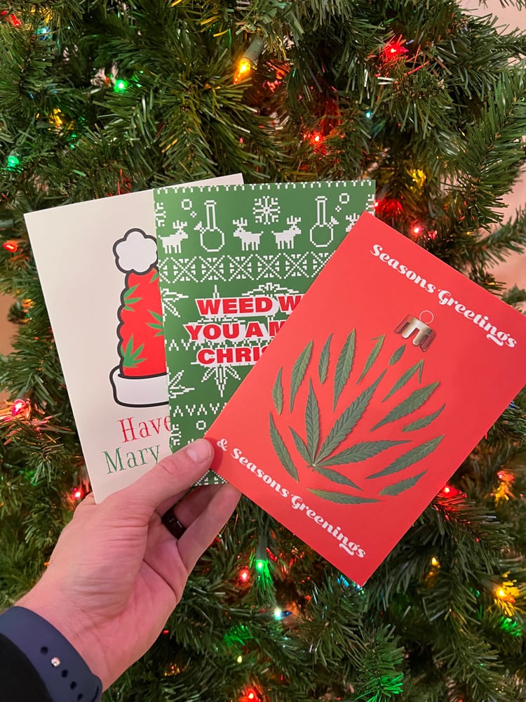 Image of Cannabis Christmas Cards | 5x7 Folded Greeting Card Blank Inside