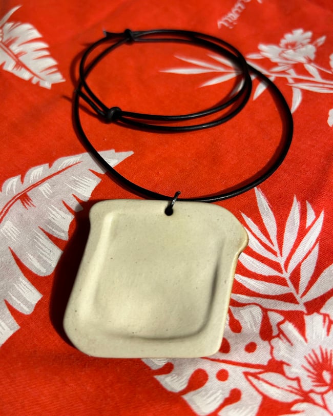 Ceramic "SPAM" Pendant Brown Glaze - Free Shipping