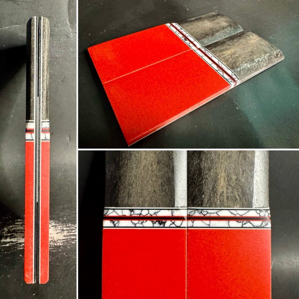 Image of Black Giraffe Bone & Red Glass Segmented Knife Scales