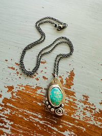 Image 3 of Sierra Nevada turquoise pendant with sterling silver rose and pearls