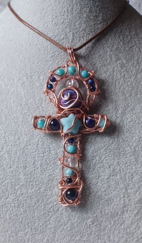 Image of Wire Wrapped Crystal Ankh 