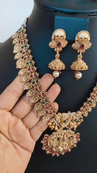 Image 2 of Shreya-Short Temple Jewelry Necklace Set Featuring Goddess Laxmi 