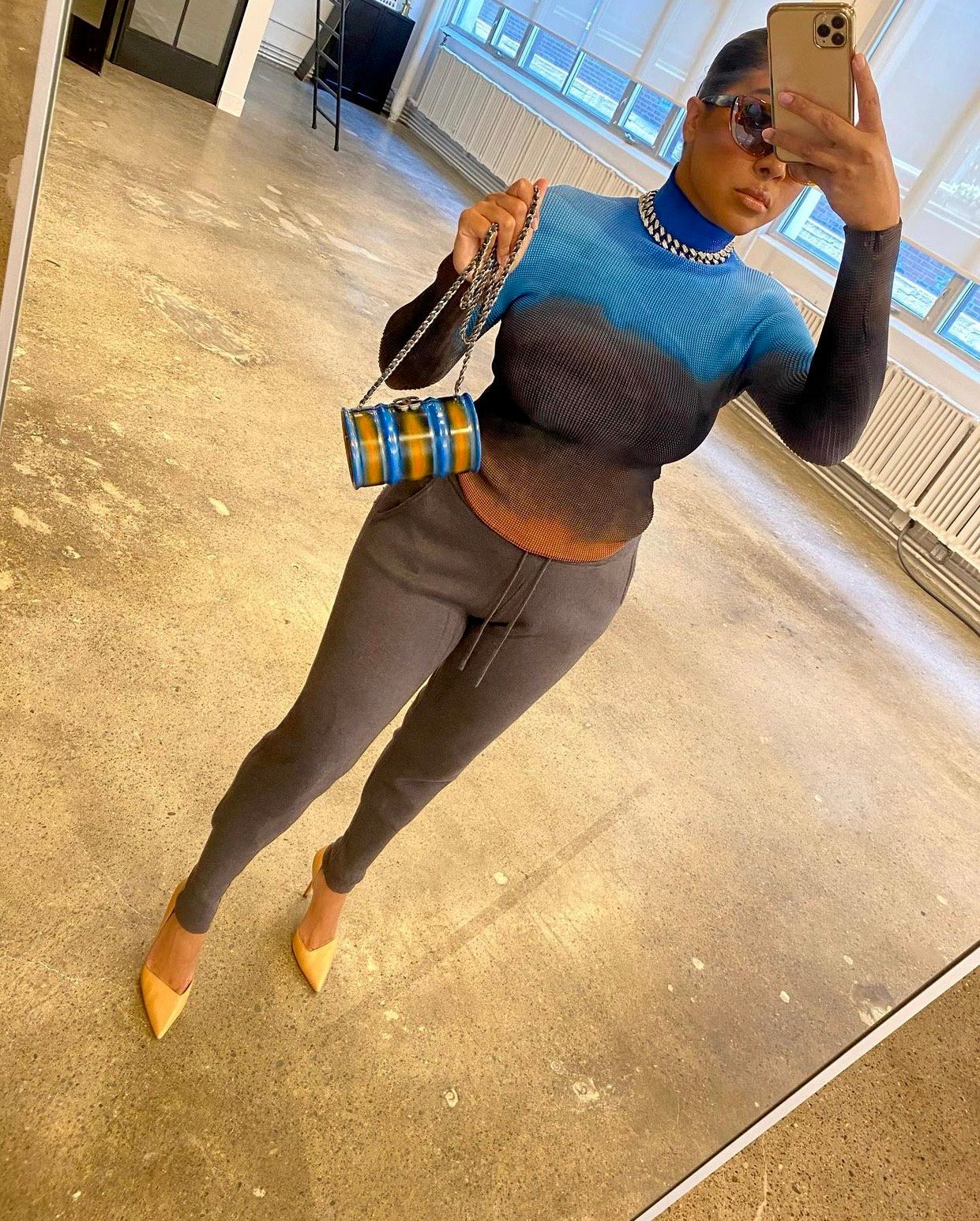 Image of OMBRE TRI-TONE CRINKLE TURTLENECK TOP (OS)
