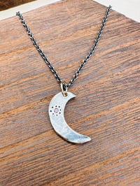 Image 3 of sapphire crescent moon necklace with pink sapphire