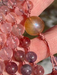 Image 2 of Tibetan Andesine Pink Topaz Gem Rainbow Spinel Mala, Andesine Hand Knotted Gemstone Necklace