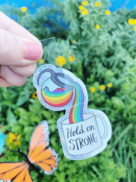 Image of Hold On Strong - Rainbow Coffee Pride Sticker