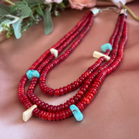 Image 3 of 3 strand coral, fossilized ivory & turquoise necklace
