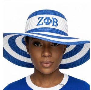 Image of Blue Raffia Embroidered Floppy Beach Sun Hat
