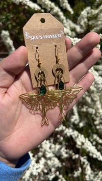 Image 3 of Teal Luna Moth Earrings 🌙