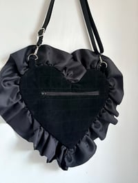 Image 3 of Black Velvet Heart Sling Bag – Handmade Quilted Statement Bag with Satin Ruffle