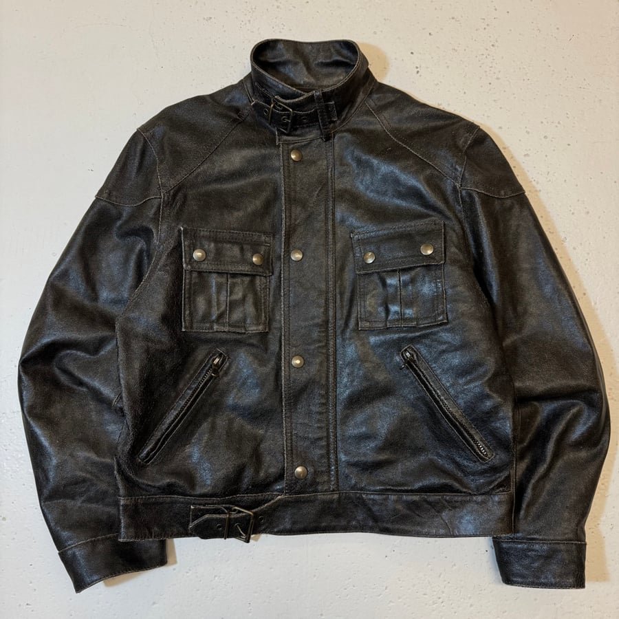 Image of 1990s Heavyweight Leather Biker Jacket, Size Medium