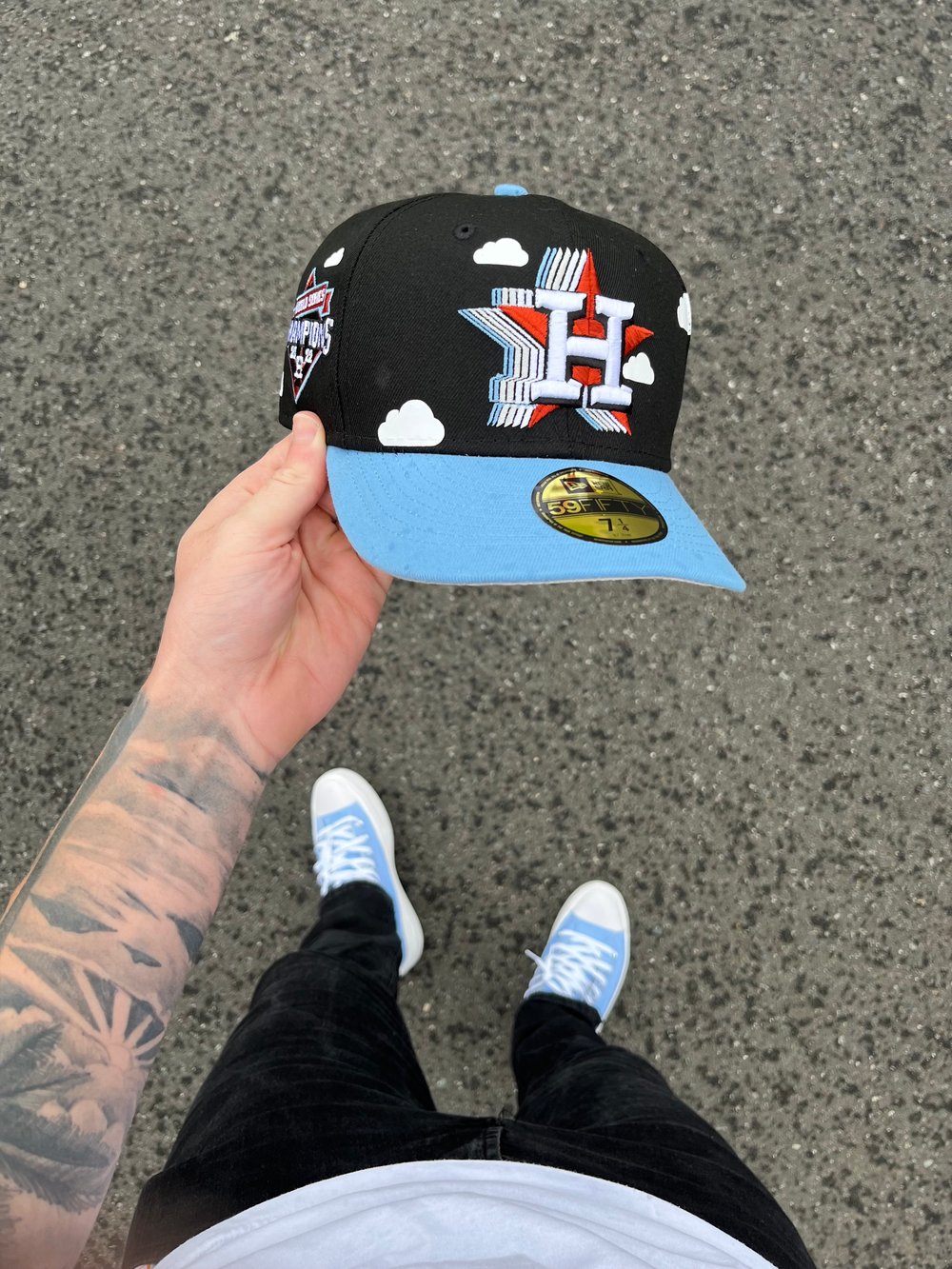 Image of  MULTI TONE BABY BLUE HOUSTON ASTROS CUSTOM FITTED CAP